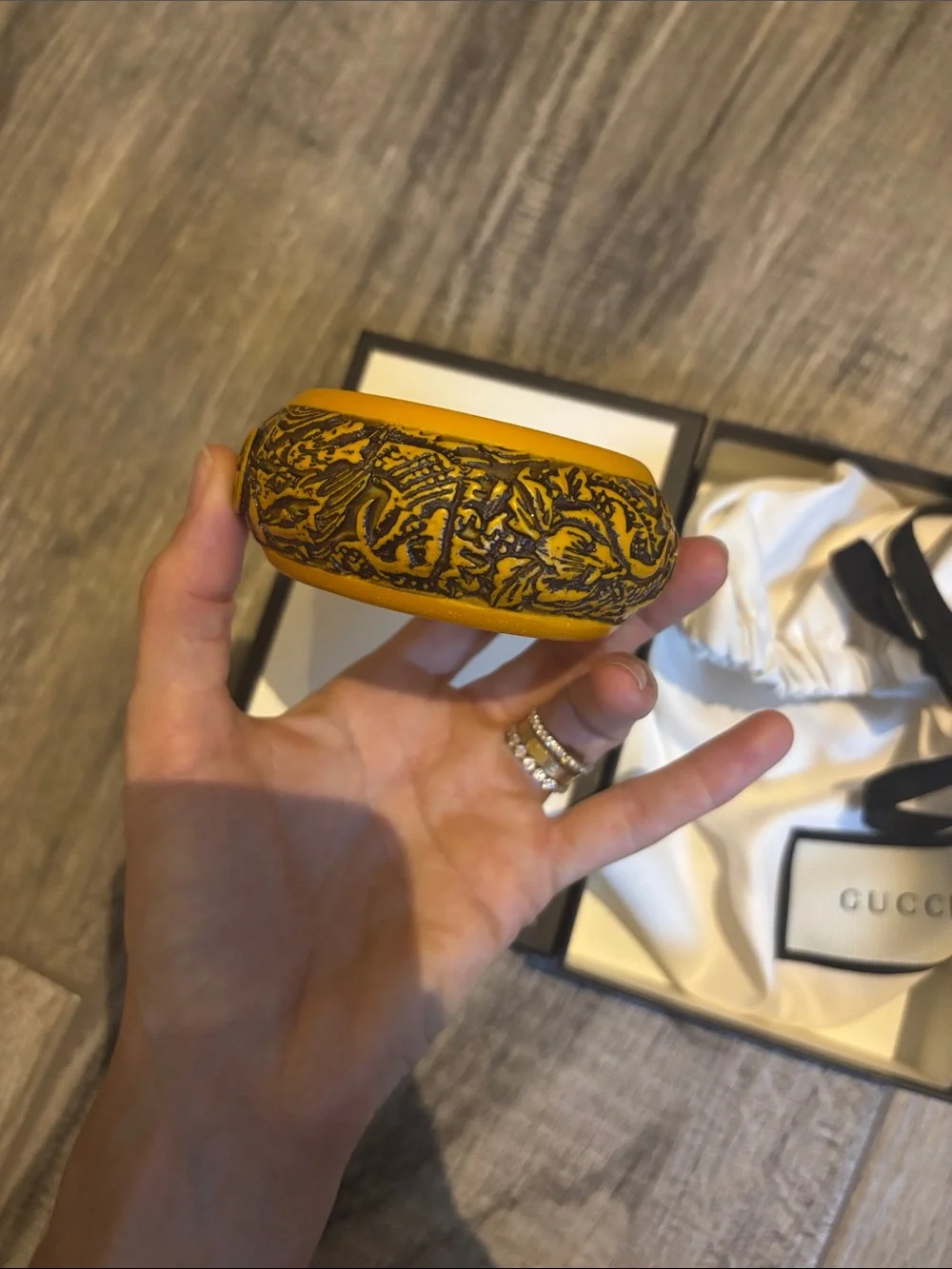 Gucci Yellow Carved Resin Bangle